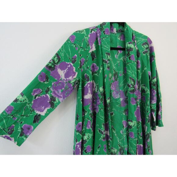 Patricia Field Green Purple Floral  Swing Jacket Robe Topper SATC Silk Cotton - Picture 2 of 10